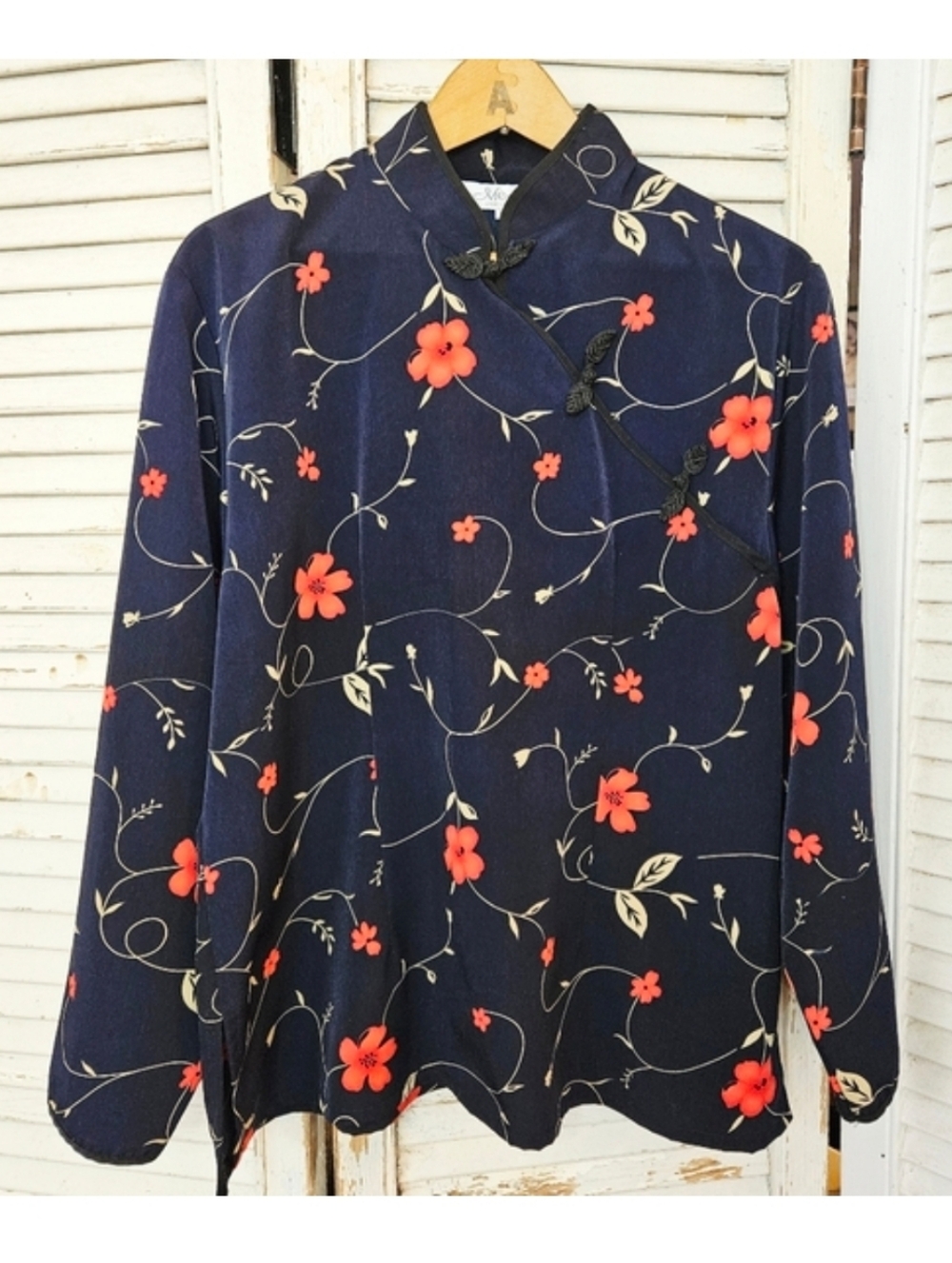 Vintage Mandarin Collar Floral Blouse XL (Fits Like Medium To Large)